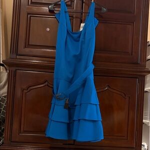 Ralph Lauren Bright Blue Tiered Mini Dress with Belt